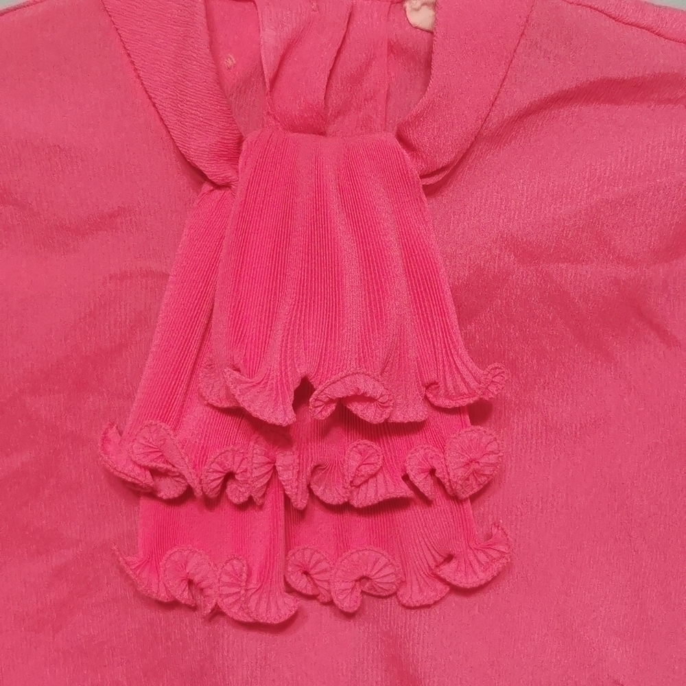 Vintage 1960s Blouse Pleated Jabot Pink Medium - Picture 3 of 7